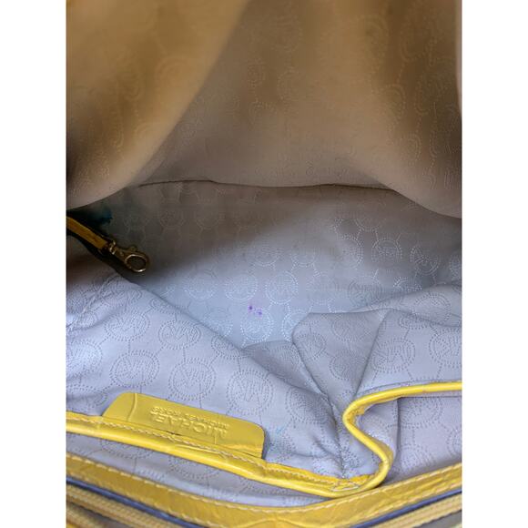 Michael Kors Dillon Croc Embossed Leather Satchel Crossbody Bag Yellow - Picture 9 of 11